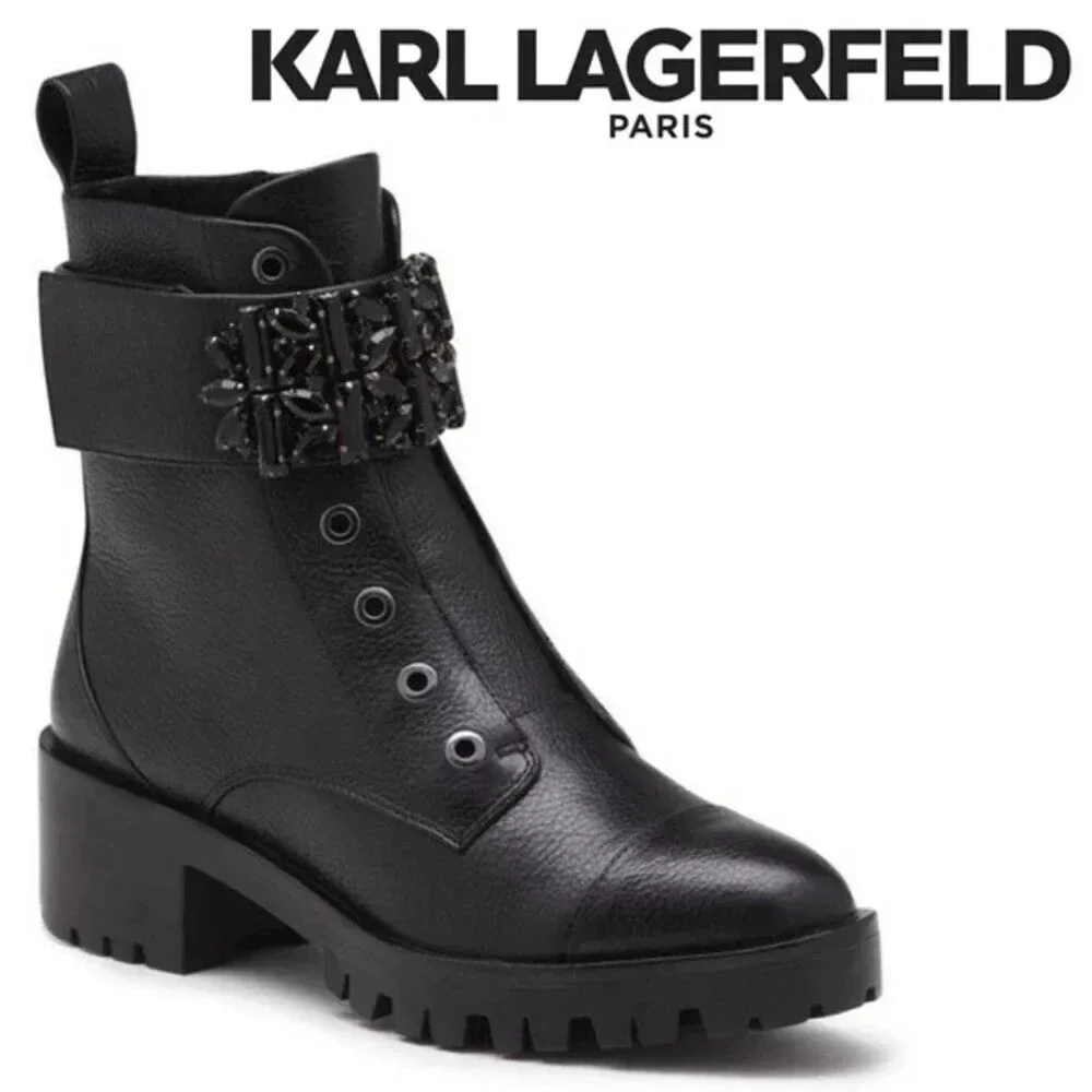 NEW, Karl Lagerfeld Paris, Pippa‎ Lace Up Boot, Black